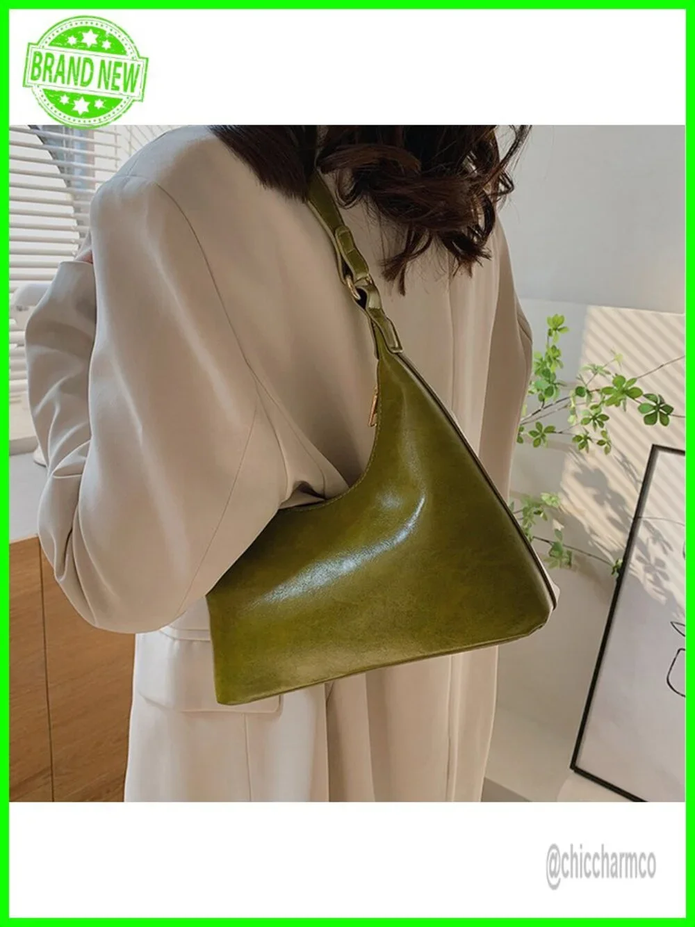 Small Vegan Leather Hobo Shoulder Bag Retro Crescent Purse